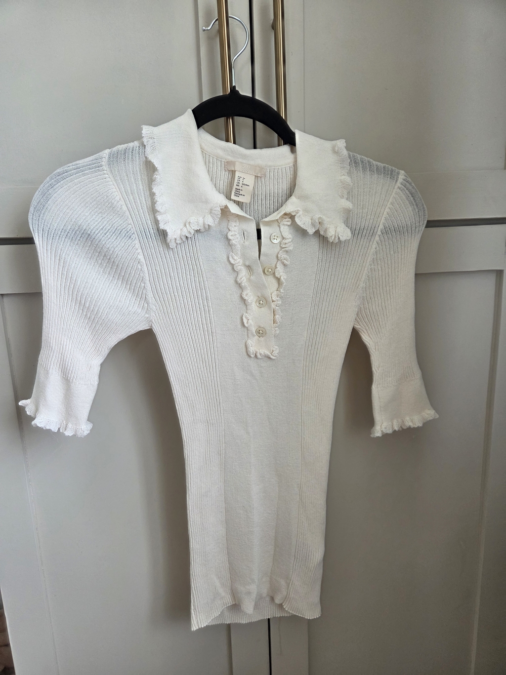 H&M White Ruffle-Trim Ribbed Knit Top - Picture 2 of 3